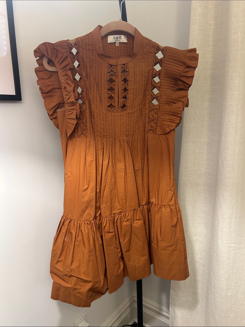 Sea New York Rust Orange Ruffle Mini Dress